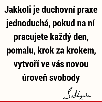 Jakkoli je duchovní praxe jednoduchá, pokud na ní pracujete každý den, pomalu, krok za krokem, vytvoří ve vás novou úroveň