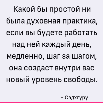 Какой бы простой ни была духовная практика, если вы будете работать над ней каждый день, медленно, шаг за шагом, она создаст внутри вас новый уровень свободы