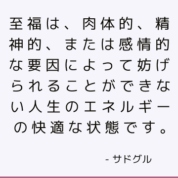 至福は、肉体的、精神的、または感情的な要因によって妨げられることができない人生のエネルギーの快適な状態です。