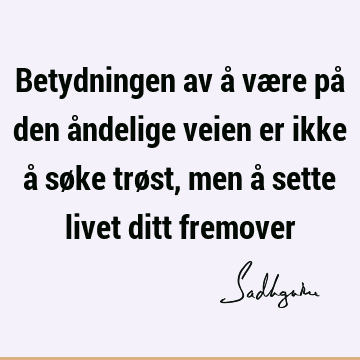 Betydningen av å være på den åndelige veien er ikke å søke trøst, men å sette livet ditt