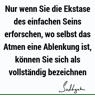 Nur wenn Sie die Ekstase des einfachen Seins erforschen, wo selbst das Atmen eine Ablenkung ist, können Sie sich als vollständig