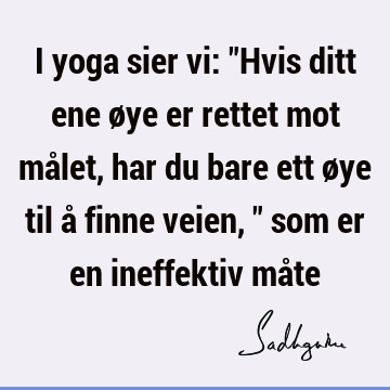 I yoga sier vi: "Hvis ditt ene øye er rettet mot målet, har du bare ett øye til å finne veien," som er en ineffektiv må