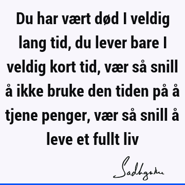 Du har vært død i veldig lang tid, du lever bare i veldig kort tid, vær så snill å ikke bruke den tiden på å tjene penger, vær så snill å leve et fullt