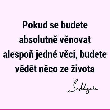 Pokud se budete absolutně věnovat alespoň jedné věci, budete vědět něco ze ž