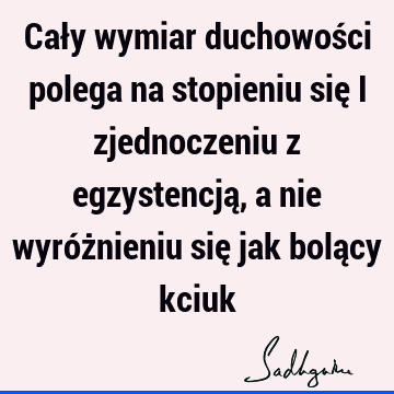 Cały wymiar duchowości polega na stopieniu się i zjednoczeniu z egzystencją, a nie wyróżnieniu się jak bolący