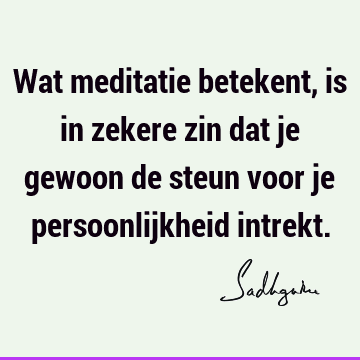 Wat meditatie betekent, is in zekere zin dat je gewoon de steun voor je persoonlijkheid