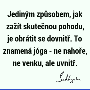 Jediným způsobem, jak zažít skutečnou pohodu, je obrátit se dovnitř. To znamená jóga - ne nahoře, ne venku, ale uvnitř