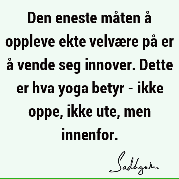 Den eneste måten å oppleve ekte velvære på er å vende seg innover. Dette er hva yoga betyr - ikke oppe, ikke ute, men