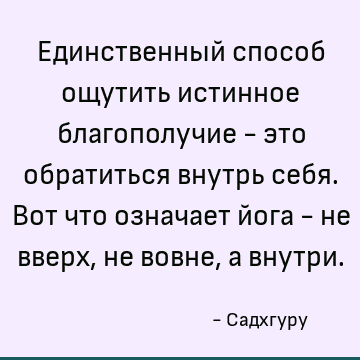 Единственный способ ощутить истинное благополучие - это обратиться внутрь себя. Вот что означает йога - не вверх, не вовне, а внутри