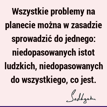 Wszystkie problemy na planecie można w zasadzie sprowadzić do jednego: niedopasowanych istot ludzkich, niedopasowanych do wszystkiego, co