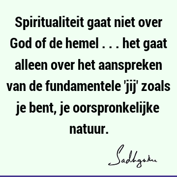 Spiritualiteit gaat niet over God of de hemel ... het gaat alleen over het aanspreken van de fundamentele 