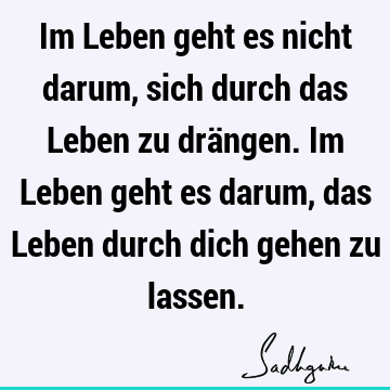 Im Leben geht es nicht darum, sich durch das Leben zu drängen. Im Leben geht es darum, das Leben durch dich gehen zu