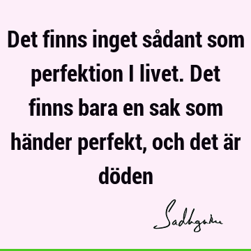 Det finns inget sådant som perfektion i livet. Det finns bara en sak som händer perfekt, och det är dö