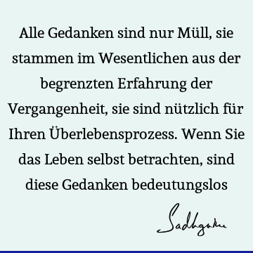 Alle Gedanken sind nur Müll, sie stammen im Wesentlichen aus der begrenzten Erfahrung der Vergangenheit, sie sind nützlich für Ihren Überlebensprozess. Wenn S