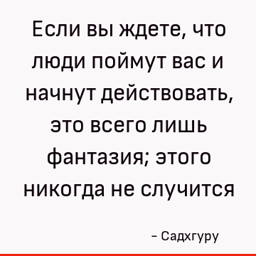 Если вы ждете, что люди поймут вас и начнут действовать, это всего лишь фантазия; этого никогда не случится