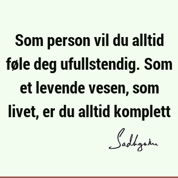 Som person vil du alltid føle deg ufullstendig. Som et levende vesen, som livet, er du alltid