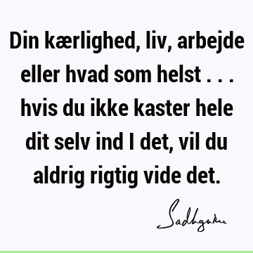 Din kærlighed, liv, arbejde eller hvad som helst ... hvis du ikke kaster hele dit selv ind i det, vil du aldrig rigtig vide