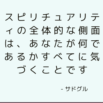 スピリチュアリティの全体的な側面は、あなたが何であるかすべてに気づくことです