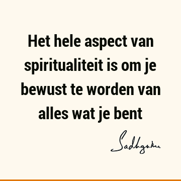 Het hele aspect van spiritualiteit is om je bewust te worden van alles wat je