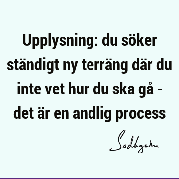 Upplysning: du söker ständigt ny terräng där du inte vet hur du ska gå - det är en andlig