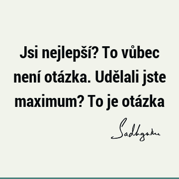 Jsi nejlepší? To vůbec není otázka. Udělali jste maximum? To je otá