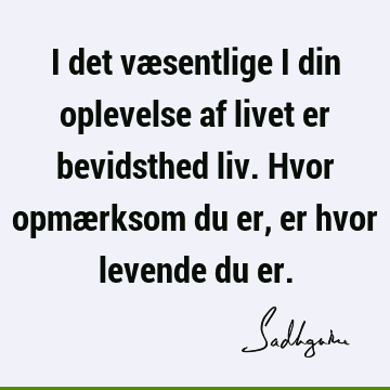 I det væsentlige i din oplevelse af livet er bevidsthed liv. Hvor opmærksom du er, er hvor levende du