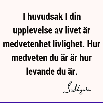 I huvudsak i din upplevelse av livet är medvetenhet livlighet. Hur medveten du är är hur levande du ä