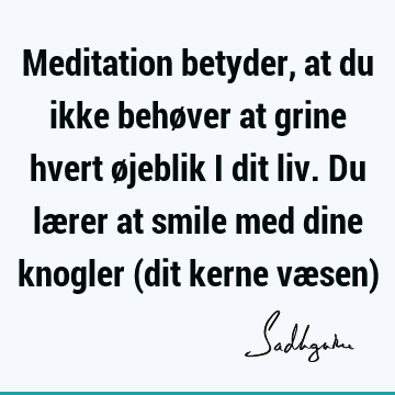 Meditation betyder, at du ikke behøver at grine hvert øjeblik i dit liv. Du lærer at smile med dine knogler (dit kerne væsen)