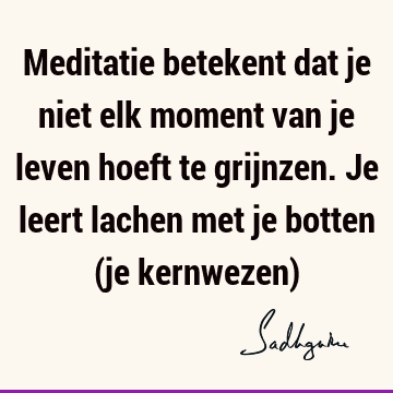 Meditatie betekent dat je niet elk moment van je leven hoeft te grijnzen. Je leert lachen met je botten (je kernwezen)