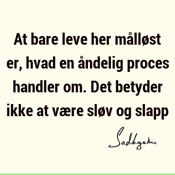 At bare leve her målløst er, hvad en åndelig proces handler om. Det betyder ikke at være sløv og