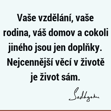 Vaše vzdělání, vaše rodina, váš domov a cokoli jiného jsou jen doplňky. Nejcennější věcí v životě je život sá