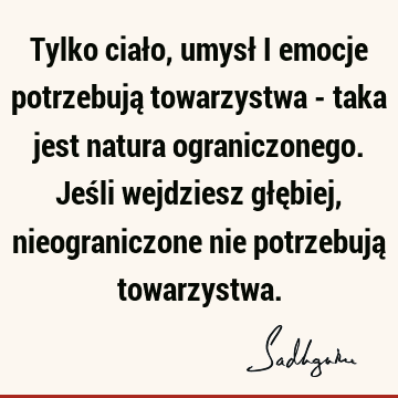 Tylko ciało, umysł i emocje potrzebują towarzystwa - taka jest natura ograniczonego. Jeśli wejdziesz głębiej, nieograniczone nie potrzebują