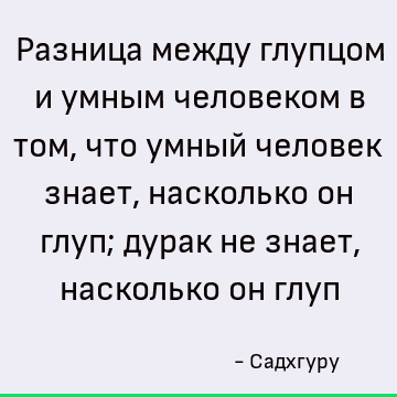Разница между глупцом и умным человеком в том, что умный человек знает, насколько он глуп; дурак не знает, насколько он глуп