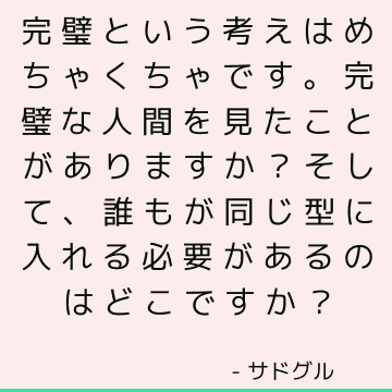 完璧という考えはめちゃくちゃです 完璧な人間を見たことがありますか そして 誰もが同じ型に入れる必要があるのはどこですか サドゥグル