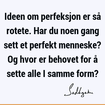 Ideen om perfeksjon er så rotete. Har du noen gang sett et perfekt menneske? Og hvor er behovet for å sette alle i samme form?