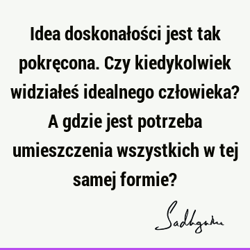 Idea doskonałości jest tak pokręcona. Czy kiedykolwiek widziałeś idealnego człowieka? A gdzie jest potrzeba umieszczenia wszystkich w tej samej formie?