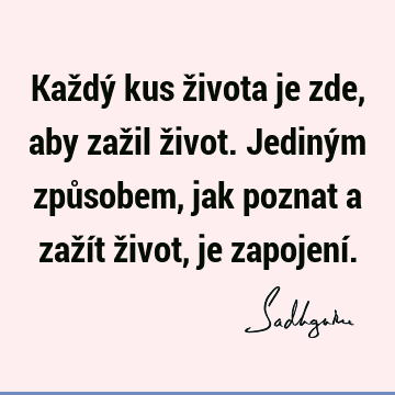 Každý kus života je zde, aby zažil život. Jediným způsobem, jak poznat a zažít život, je zapojení