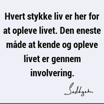 Hvert stykke liv er her for at opleve livet. Den eneste måde at kende og opleve livet er gennem