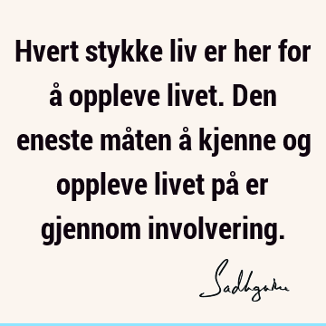 Hvert stykke liv er her for å oppleve livet. Den eneste måten å kjenne og oppleve livet på er gjennom