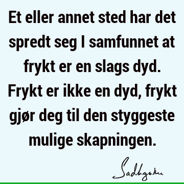 Et eller annet sted har det spredt seg i samfunnet at frykt er en slags dyd. Frykt er ikke en dyd, frykt gjør deg til den styggeste mulige