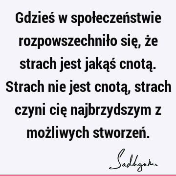 Gdzieś w społeczeństwie rozpowszechniło się, że strach jest jakąś cnotą. Strach nie jest cnotą, strach czyni cię najbrzydszym z możliwych stworzeń