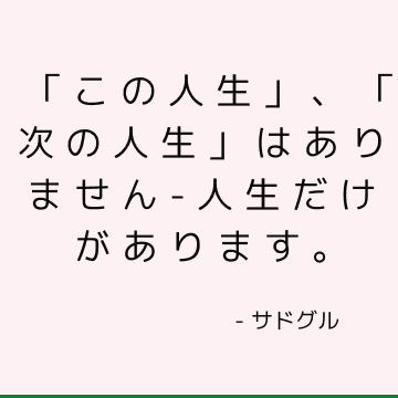 「この人生」、「次の人生」はありません-人生だけがあります。