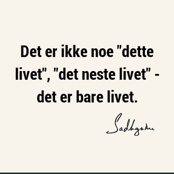 Det er ikke noe "dette livet", "det neste livet" - det er bare