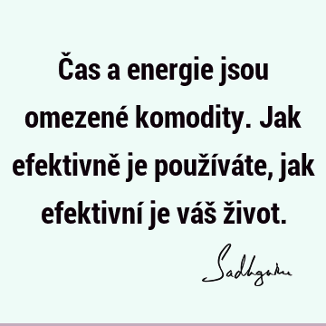 Čas a energie jsou omezené komodity. Jak efektivně je používáte, jak efektivní je váš ž