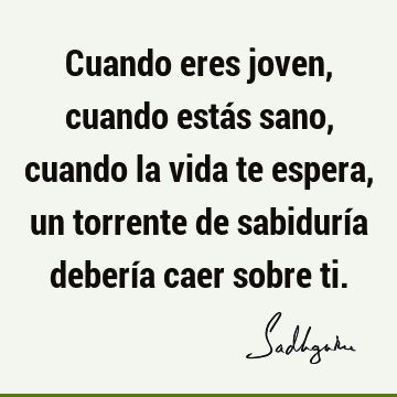 Cuando eres joven, cuando estás sano, cuando la vida te espera, un torrente de sabiduría debería caer sobre