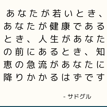 あなたが若いとき、あなたが健康であるとき、人生があなたの前にあるとき、知恵の急流があなたに降りかかるはずです