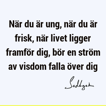 När du är ung, när du är frisk, när livet ligger framför dig, bör en ström av visdom falla över