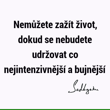 Nemůžete zažít život, dokud se nebudete udržovat co nejintenzivnější a bujnější