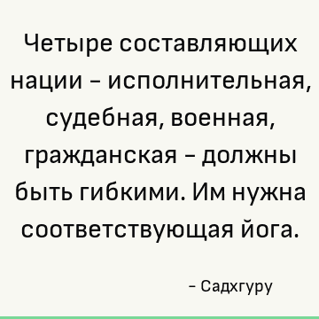 Четыре составляющих нации - исполнительная, судебная, военная, гражданская - должны быть гибкими. Им нужна соответствующая йога