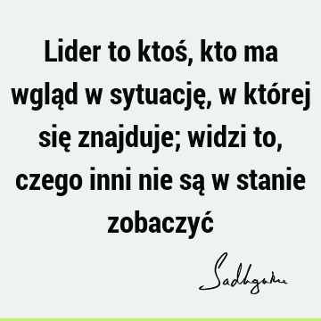 Lider to ktoś, kto ma wgląd w sytuację, w której się znajduje; widzi to, czego inni nie są w stanie zobaczyć